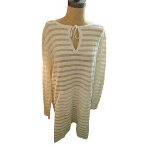 Talbots Size L Large White Long Sleeve Tunic Style Sweater Knit Top